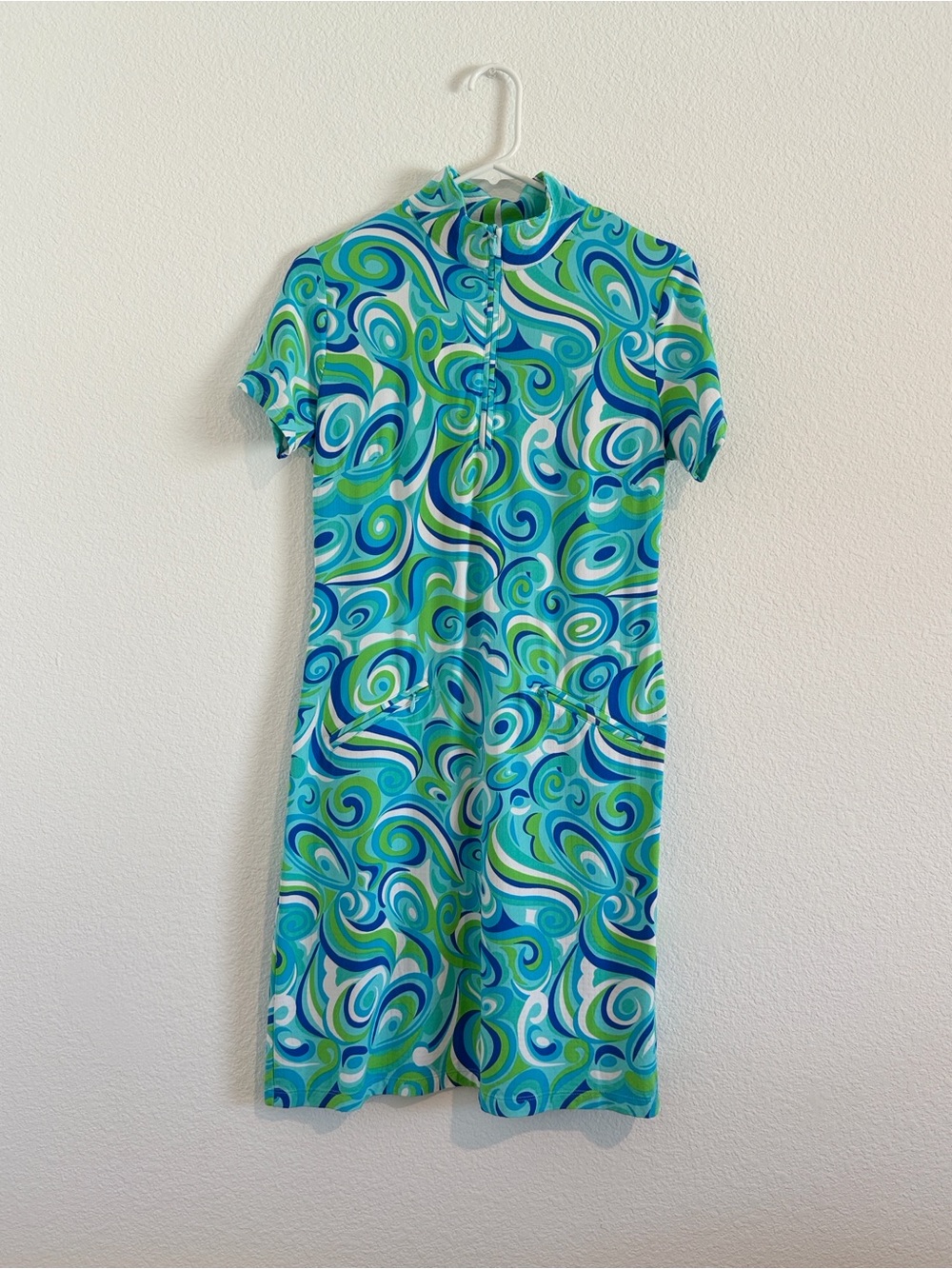 IBKUL Aqua, Lime & Teal Swirl Dress Small